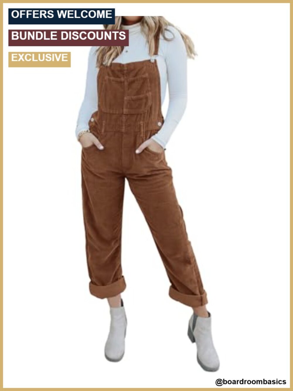 Corduroy Overalls Adjustable Strap Loose Bib Pocket
